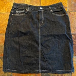 Black Denim Christopher & Banks Skirt with Rhinestone Pockets Size 10P
